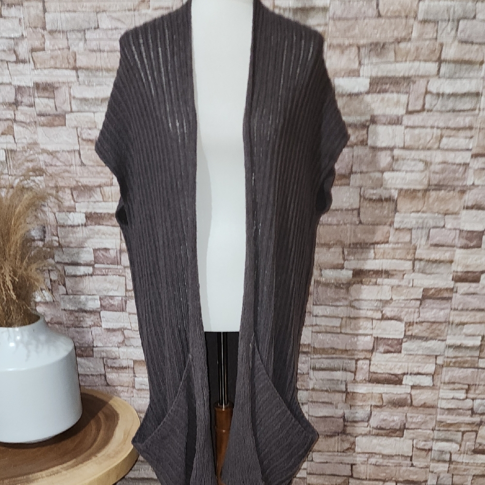 Free People Dark Gray Ribbed Open Front Cardigan